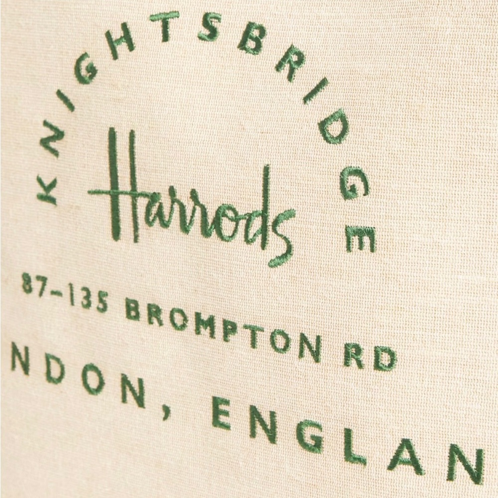 Harrods Cream and Green Canvas Shopper